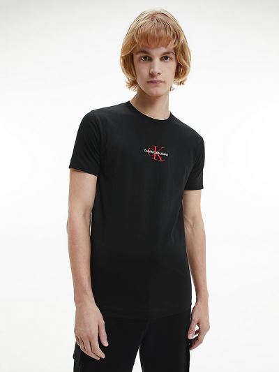 Calvin Klein Ruhák HU448969 | Calvin Klein Slim Organic Cotton Monogram Férfi Póló Fekete